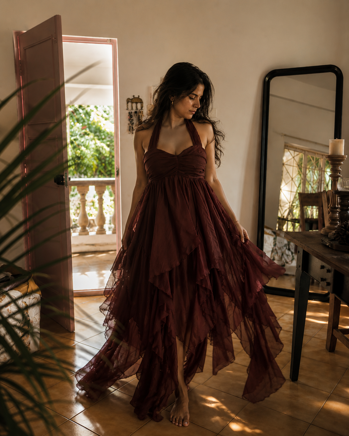 Plum orchid Mul cotton tie dress